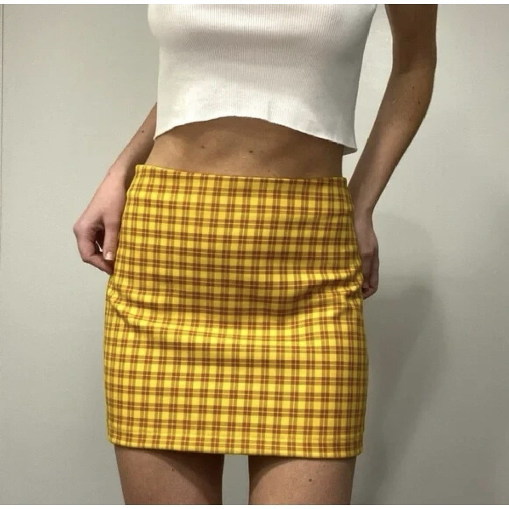 Urban Outfitters Gretchen Plaid Pelmet Mini Skirt Size XL Yellow NWT
